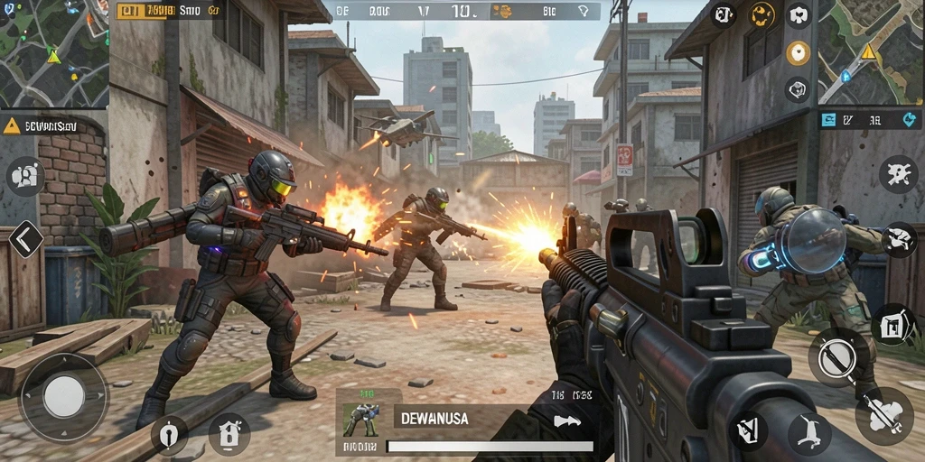 Tampilan seru gameplay DEWANUSA dengan aksi FPS yang intens.