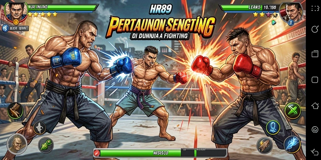 Tangkapan layar gameplay HR89 yang menunjukkan aksi pertarungan seru.