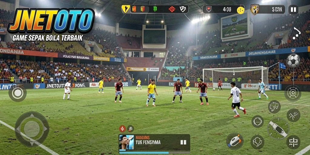 Screenshot utama JNETOTO menampilkan gameplay sepak bola yang mendebarkan.