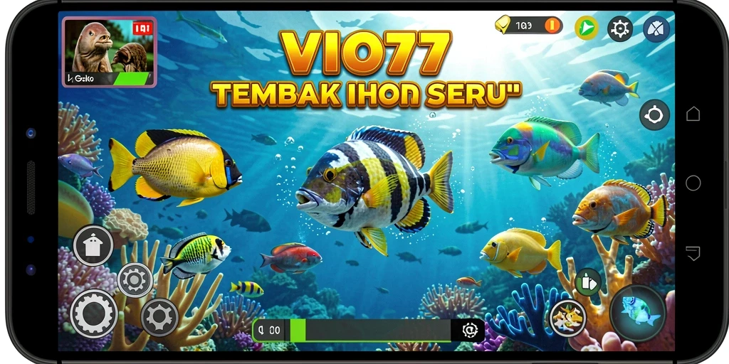 Screenshot gameplay VIO77 menampilkan aksi menembak ikan yang menarik.